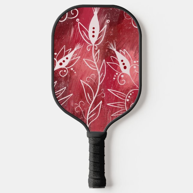 Red And White Floral Pattern Pickleball Paddle (Front)