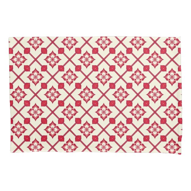 Red and White Floral Pattern Pillowcase (Front)