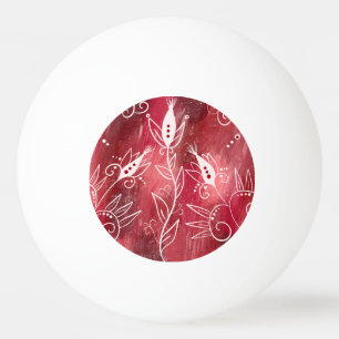 Red And White Floral Pattern Ping Pong Ball