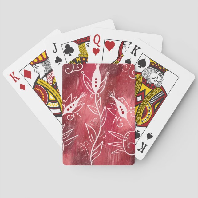 Red And White Floral Pattern Playing Cards (Back)