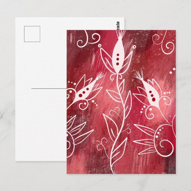 Red And White Floral Pattern Postcard (Front/Back)
