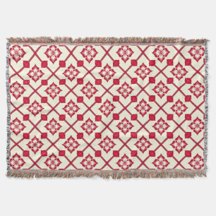 Red and White Floral Pattern Throw Blanket