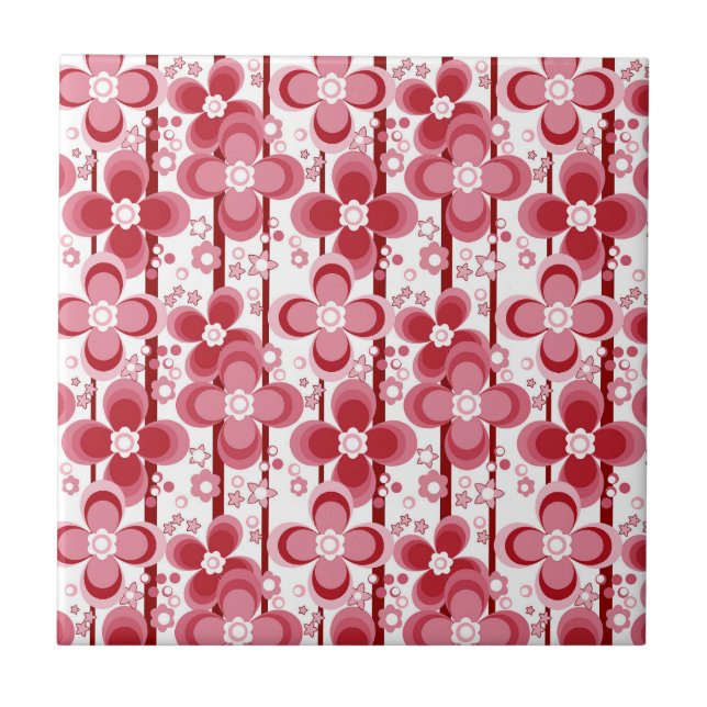 Red and white floral pattern tile (Front)
