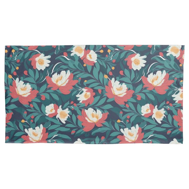 Red and White Floral Pillowcase (Front-Left)
