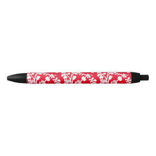 Red And White Floral Repeating Pattern Black Ink Pen