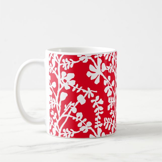 Red And White Floral Repeating Pattern Coffee Mug (Left)