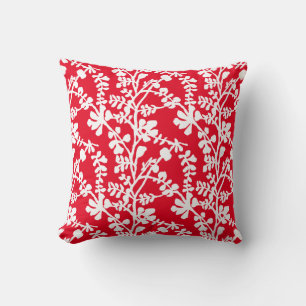 Red And White Floral Repeating Pattern Cushion
