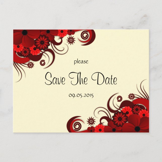 Red and White Floral Save The Date Announcements (Front)