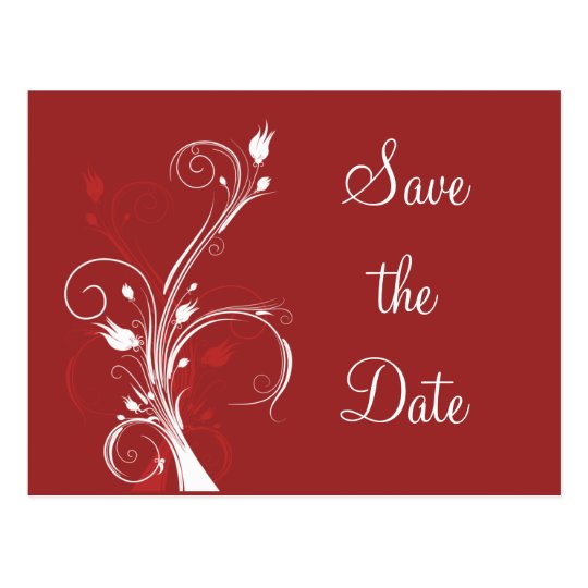Red and White Floral Save the Date Postcard
