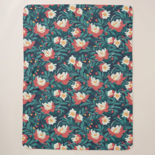 Red and White Floral Sherpa Blanket