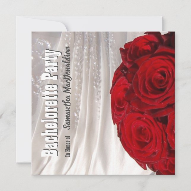 Red and white floral wedding bachelorette party invitation (Front)