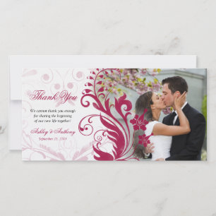 Red and White Floral Wedding Thank You Photocard Card