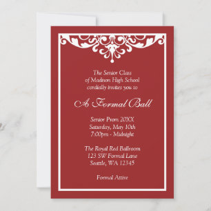 Red and White Flourish Formal Prom Dance Ball Invitation