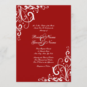 Red and White Flourish Wedding Invitation