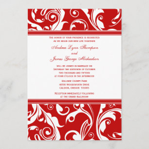 Red and White Flourish Wedding Invitation