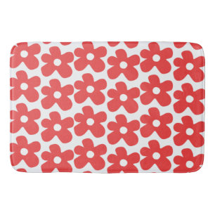Red and White Flower Boho Retro Spring & Summer  Bath Mat