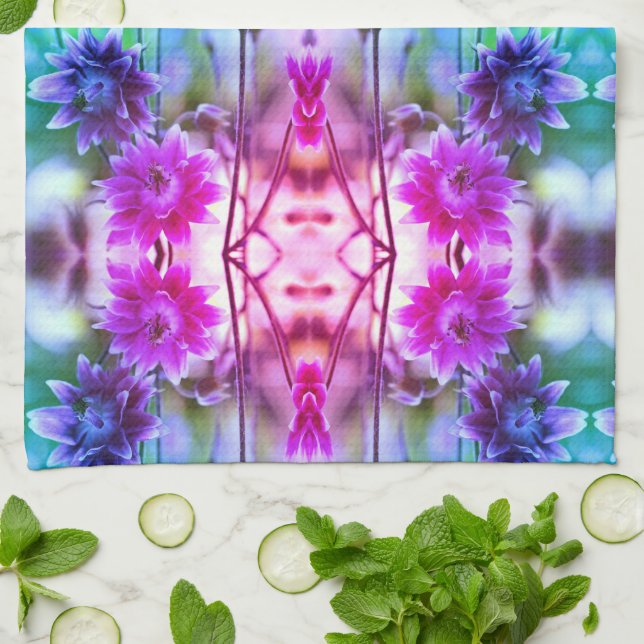 Red And White Flower Pair Abstract Art     Tea Towel (Folded)