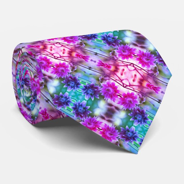 Red And White Flower Pair Abstract Art      Tie (Rolled)