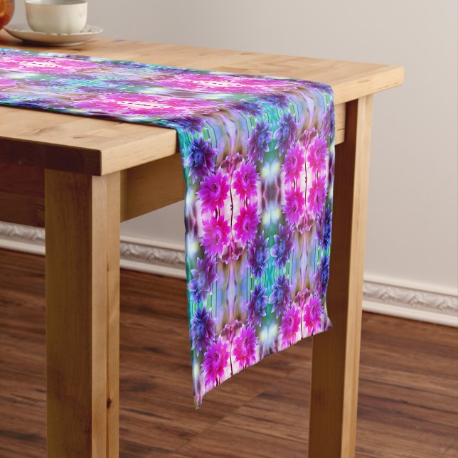 Red And White Flower Pair Abstract Art Tinted   Short Table Runner (In Situ)