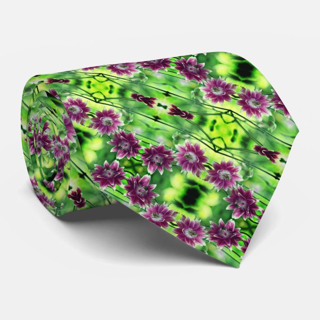 Red And White Flower Pair Abstract Pattern Tie (Rolled)