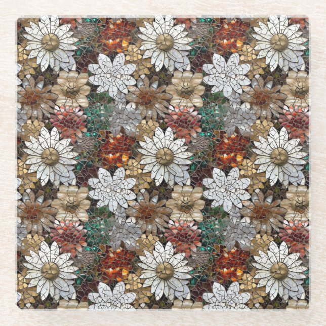 Red and White Flowers Glass Coaster (Front)