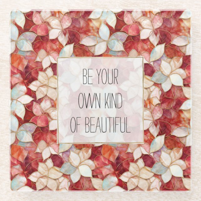 Red and White Flowers Glass Coaster (Front)