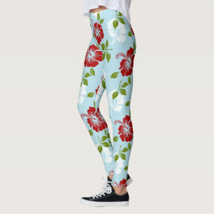 Red And White Flowers Leggings