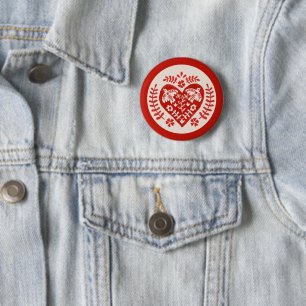Red and White Folk Art Heart 6 Cm Round Badge