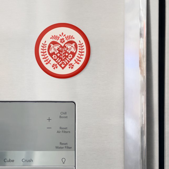 Red and White Folk Art Heart Magnet (In Situ (Fridge))