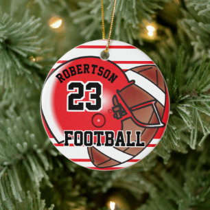 Red and White Football Ceramic Tree Decoration
