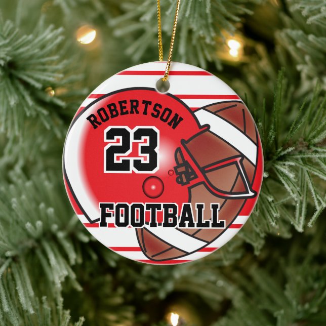Red and White Football Ceramic Tree Decoration (Tree)