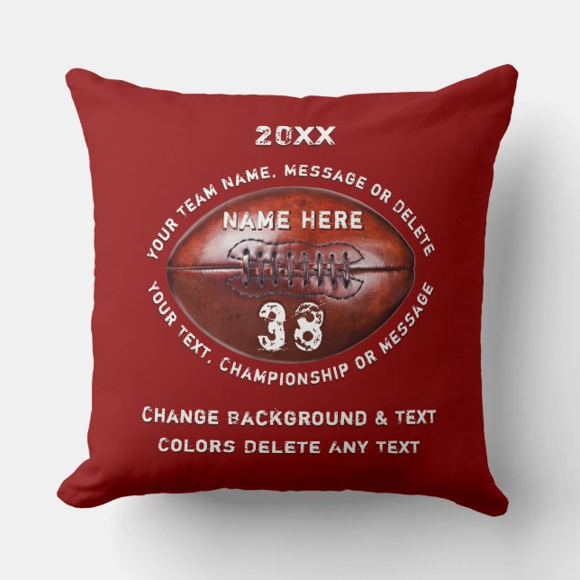 Red and White, Football Gifts or Your Colour, Text Cushion (Front)