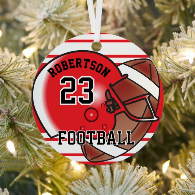 Red and White Football  Metal Tree Decoration (Insitu)