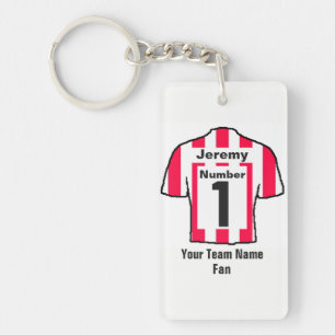 Red and White Football Shirt Choose name and team Key Ring