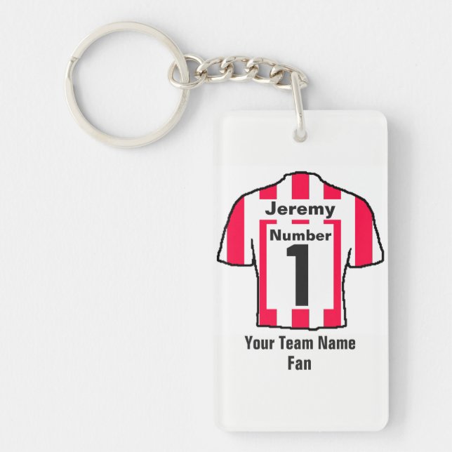 Red and White Football Shirt Choose name and team Key Ring (Front)