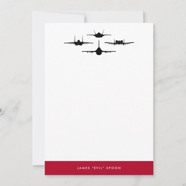 Red and White Four Fighter Jet Silhouette Personal Thank You Card (Front)
