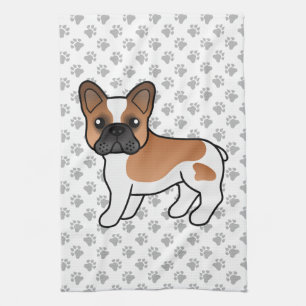Red And White French Bulldog Cute Cartoon Dog Tea Towel