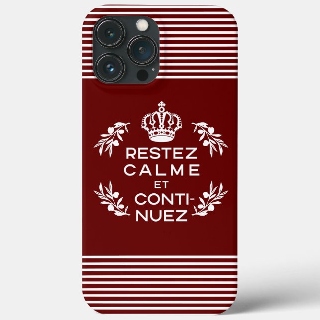 red and white French Keep Calm and Carry On Case-Mate iPhone Case (Back)