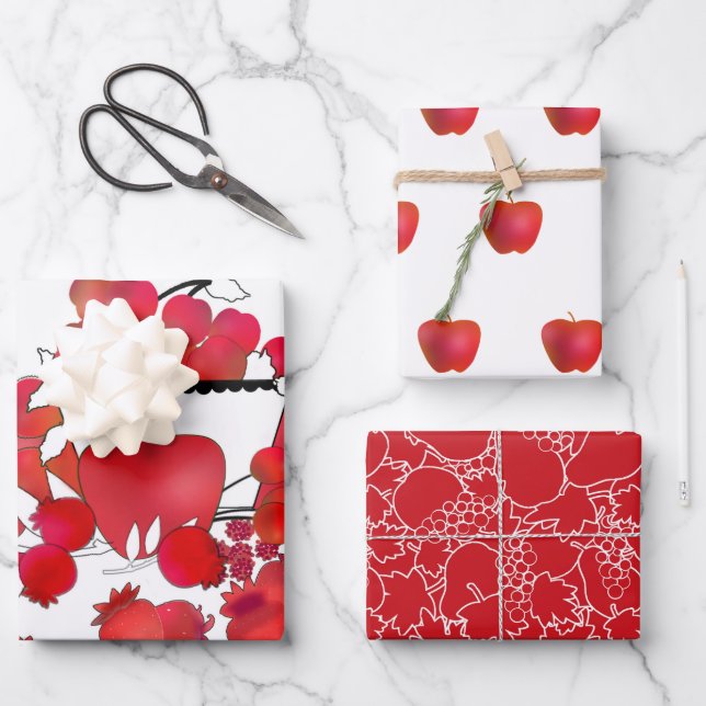 Red and White Fruit Assortment Wrapping Paper Sheet (Front)