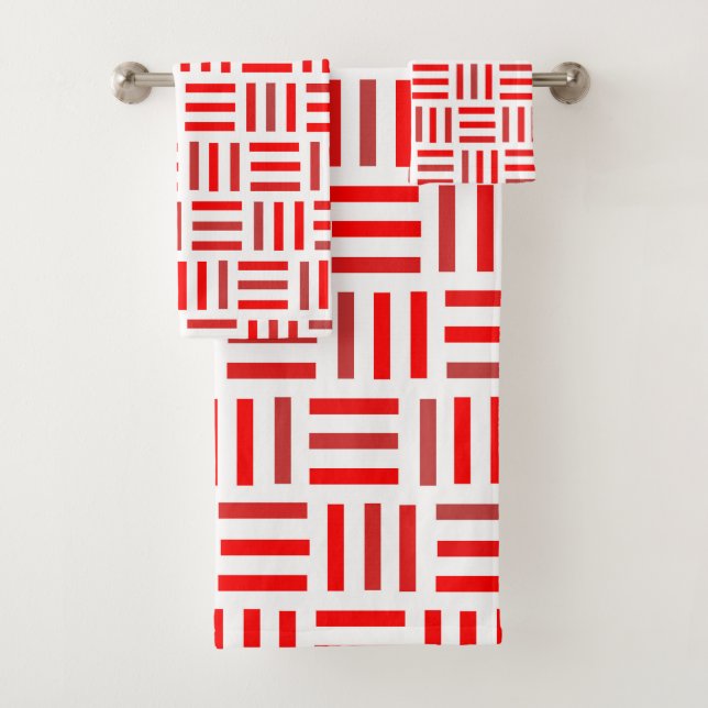 Red and White Geometric Bath Towel Set (Insitu)