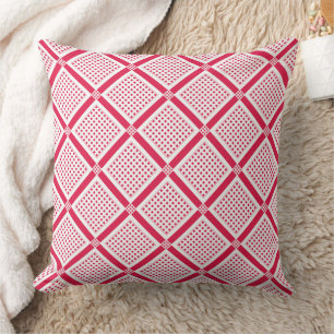 Red and white geometric checkered pattern retro    cushion