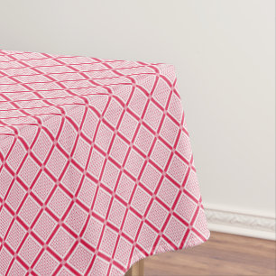 Red and white geometric checkered pattern retro tablecloth