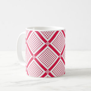 Red and white geometric chequered pattern retro coffee mug