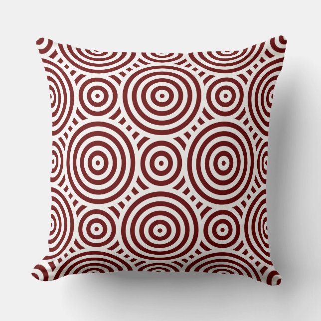 Red And White Geometric Circular Pattern Cushion (Front)