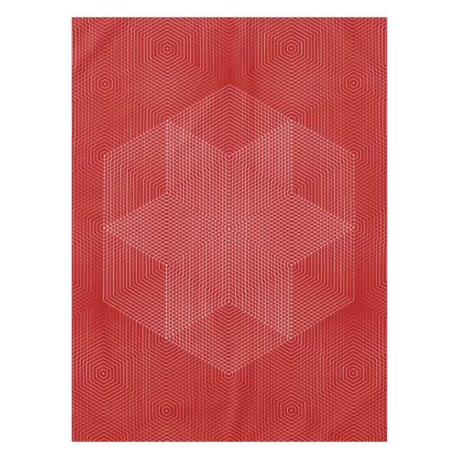 Red and White Geometric Lines Tablecloth (Front)