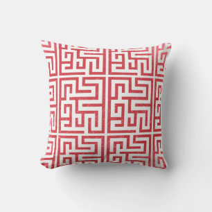 Red and White Geometric Textured Holiday Cushion