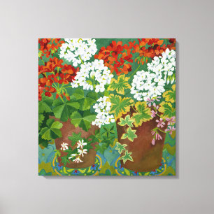 Red and white geraniums in pots 2013 canvas print