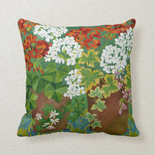 Red and white geraniums in pots 2013 cushion