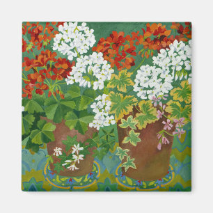 Red and white geraniums in pots 2013 magnet