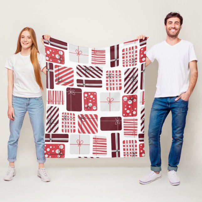Red and White Gift Boxes Seamless Pattern Fleece Blanket (In Situ)
